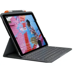 Logitech Slim Folio (DE, Apple iPad 2019 (7. Gen), Apple iPad 2020 (8. Gen), Apple iPad 2021 (9. Gen)), Tablet Tastatur, Grau