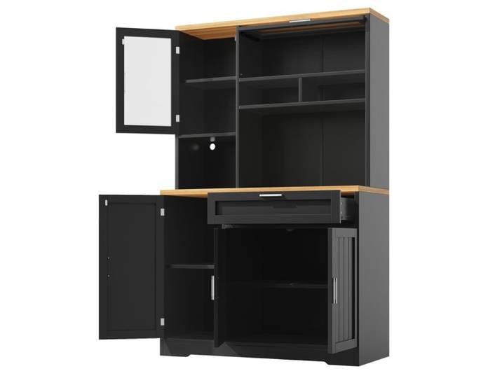 Vitrine haute - ZEVKOR - 104x40x180 cm - Portes vitrées - Tiroir - Éclairage LED USB noir