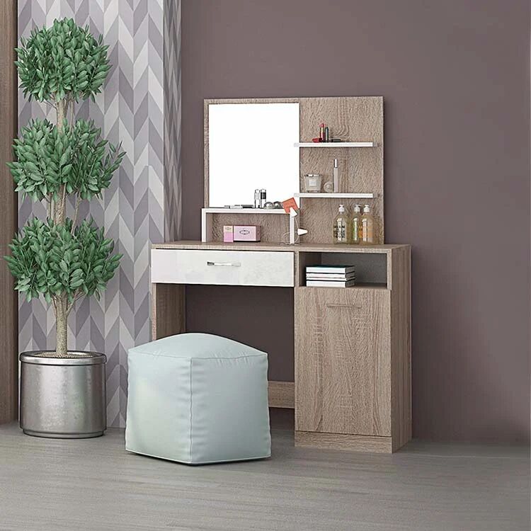 garneroarredamenti Postazione trucco con specchio 90x38cm rovere bianco lucido Femme