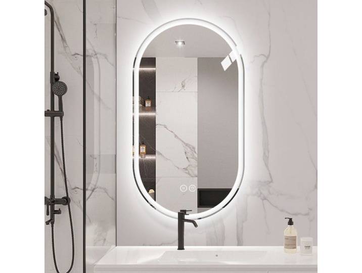 Miroir Salle de Bain Intelligent Ovale-Fonction Tactile Antibuée-Fixation Murale Stable-90x60x3cm-Éclairage Moderne Salle d'Eau