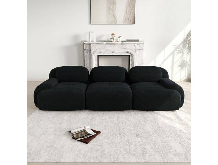 Luscriate – Canapé modulaire 3 places en velours côtelé avec d'accoudoirs ergonomiques adapté aux salons et aux chambres – Noir