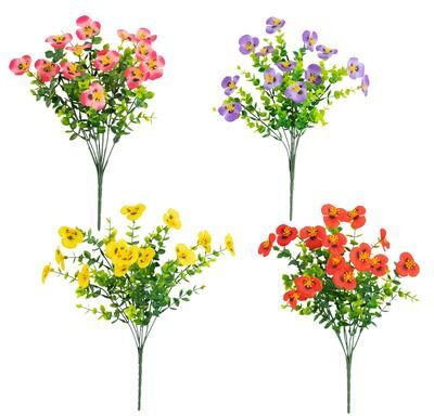Nearly Natural 13-in UV Resistant Artificial Pansy Bush (Indoor/Outdoor) - Set of 12