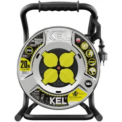 Kabeltrommel 20m HEAVY LINE 3x2,5mm Schwarz mit Metalltrommel 4x 230V-Steckdosen W-99437
