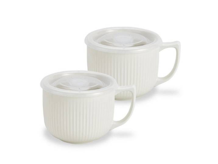 LuxusKollektion Tasse Keramik Suppenschüssel 900ml m. Deckel 2er-Set weiß, Keramik