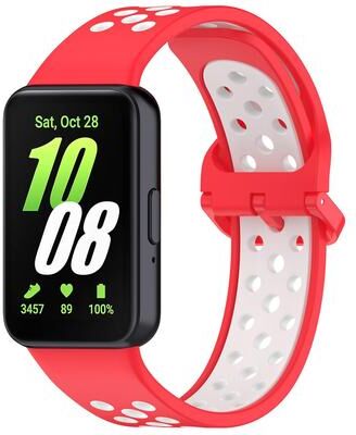 Everyday Crate XDfind Samsung Galaxy Fit 3 Silicone Watch Band Two Color Breathable Watch Strap red White