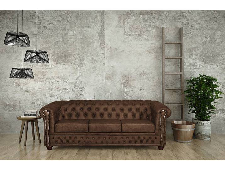 3-Sitzer Sofa Braun/Dunkelbraun Kunstleder Giana 203 x 72 x 86cm Keine Funktion Industrial