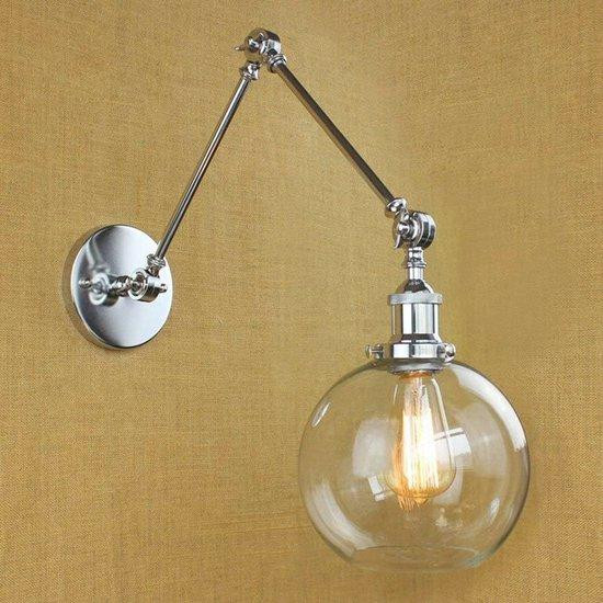 Verstelbare moderne wandlamp in zilver met helder glas