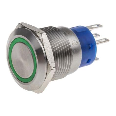 RS PRO 19mm,stainless,SPST,latch,Grn,24V (1113774)