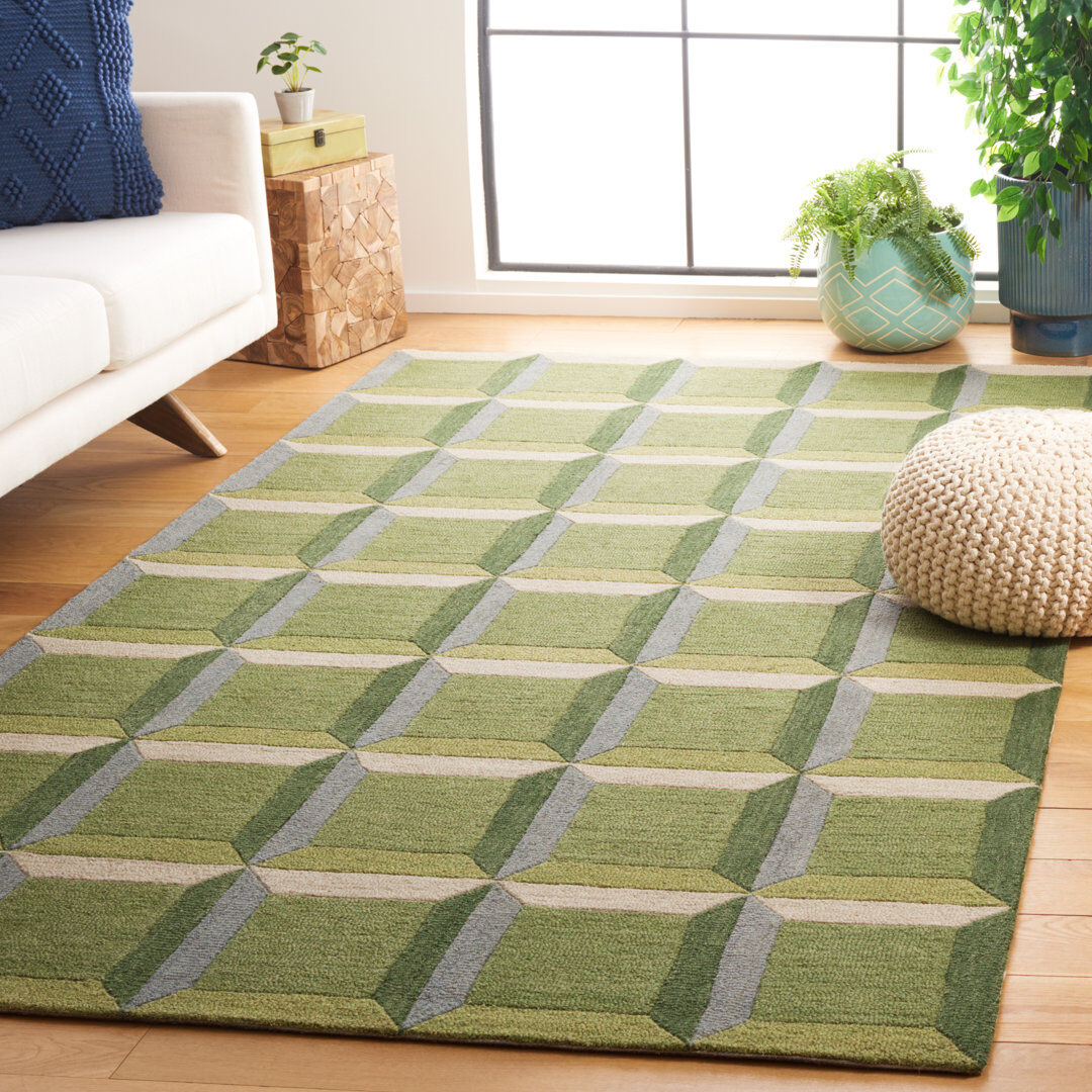 Metro Genre Geometric Area Rug In Green / Beige Green;Beige Rectangle 152 x 244 cm