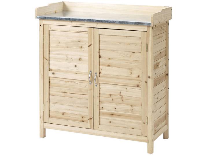 Outsunny Gartenschrank, Pflanztisch mit Unterschrank, Geräteschrank aus Tannenholz, Natur, Fichtefarben, Holz, 40x92x83 cm, Gartenzubehör, Geräteschuppen