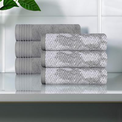 Superior Marble & Solid Jacquard Cotton 6-Piece Hand Towel Set - Absorbent Quick Dry Bathroom Towels