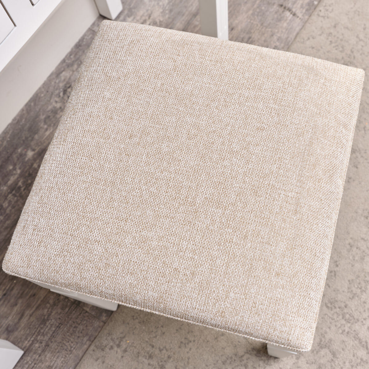 White Cushioned Dressing Table Stool - Daventry White Range Wood, Cushion, Fabric