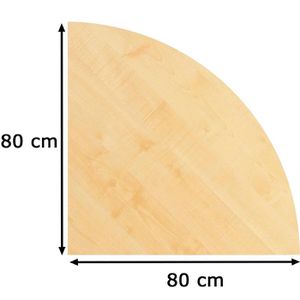 Hammerbacher Tischplatte KP91, Viertelkreis, 80 x 80cm, ahorn