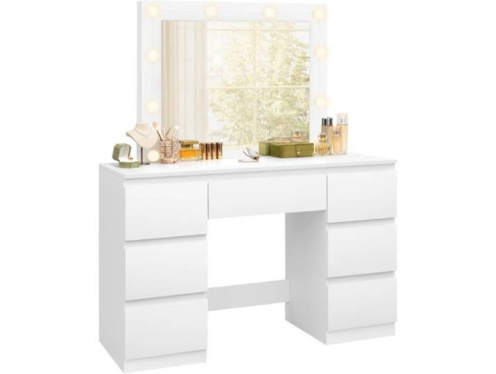 Coiffeuse WOLTU - Miroir LED à Luminosité Réglable - 7 Tiroirs de grande taille - Table de Maquillage Blanc W0ETT0020