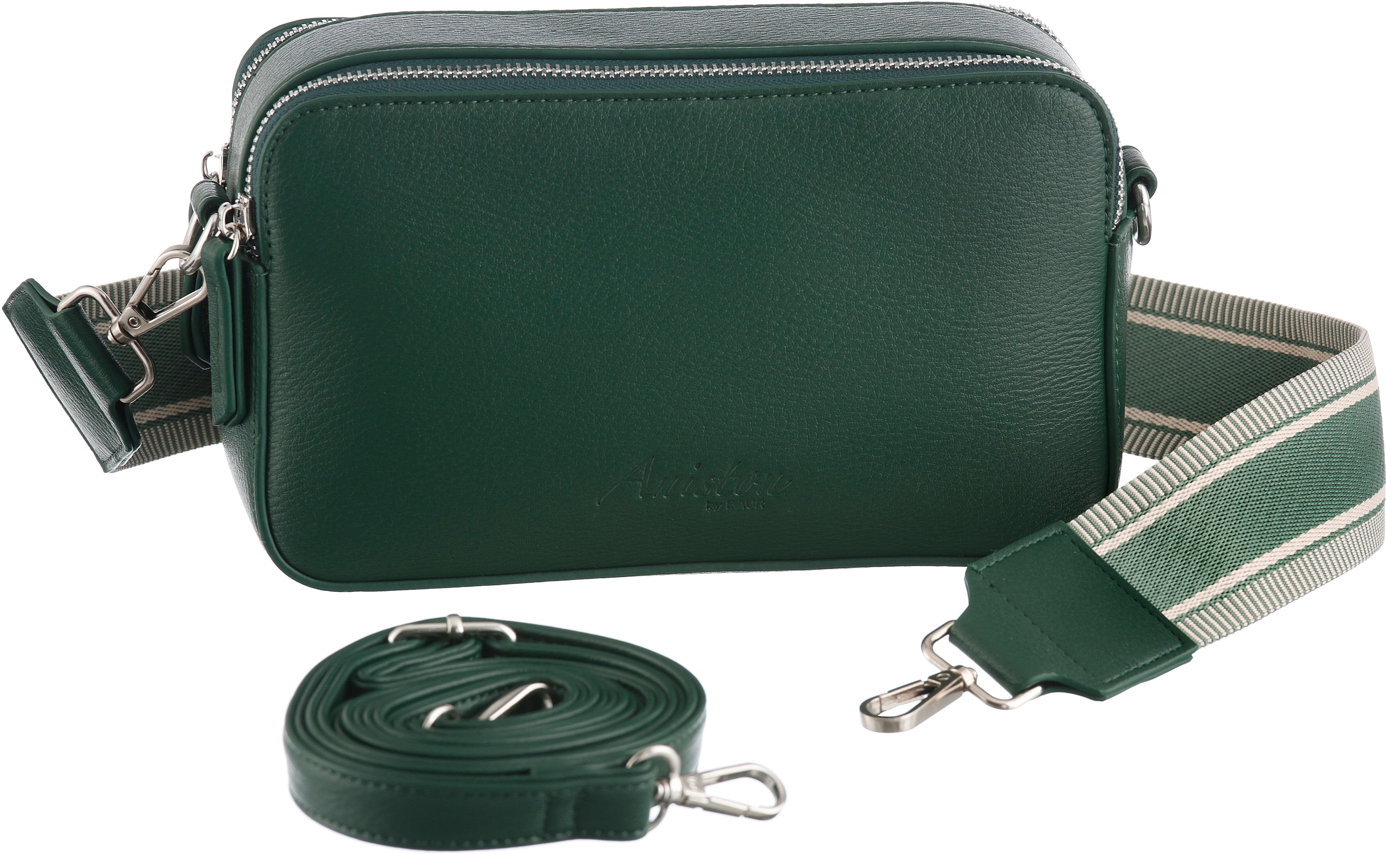 Umhängetasche ANISTON ACCESSOIRES "Vera", Damen, Gr. B/H/T: 22cm x 13cm x 7cm, grün (dunkelgrün), Polyurethan (PU), unifarben, Taschen Umhängetasche, Handtasche, Citybag, Tragetasche, Boxbag dunkelgrün B/H/T: 22cm x 13cm x 7cm