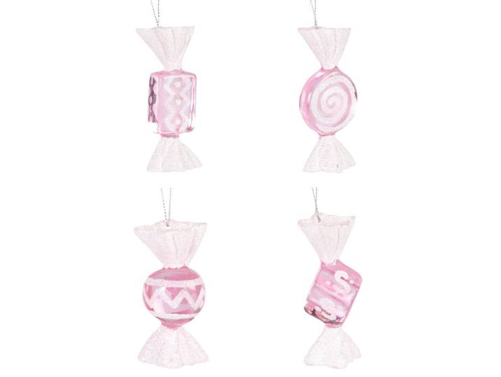 Weihnachtliche Hängedeko mit rosa und weißen Bonbons (x4)
