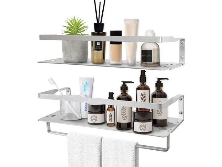 UTEN Étagères Murales Flottantes Lot de 2 Étagère de Rangement en Aluminium avec Porte-Serviettes Cuisine et Salle de Bain