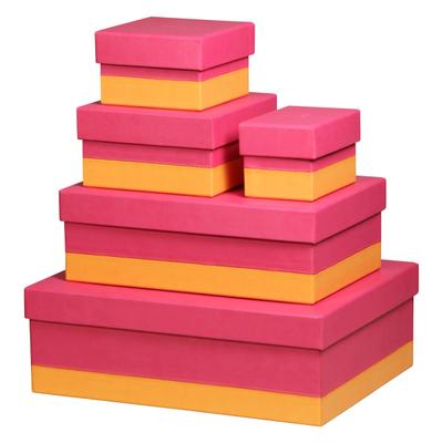 Rhodiarama Set mit 5 ineinander schachtelbaren Boxen aus Kunstleder, 44x34x16cm - Himbeer 318982C