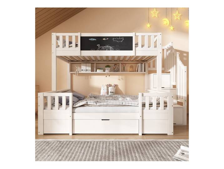 Odikalo Etagenbett Kinderbett Stockbett 90/140x200 cm Stauraum Schubladen Leiterschrank