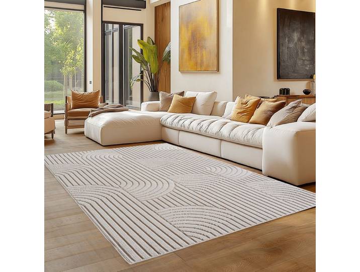 Carpettex Tapis 280x370 cm Crème Design Bohème Scandinave Doux Résistant Facile à Nettoyer Tapis Salon Chambre.