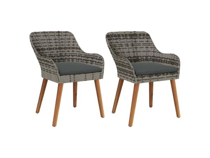 Coespram 2er Set Gartenstuhl Grau Poly Rattan Armlehnenstuhl Outdoor Komfortable Rattansessel mit weichen Kissen und stabilen Holzbeinen aus Akazie. Ideal für Terrasse, Balkon und Wintergarten.