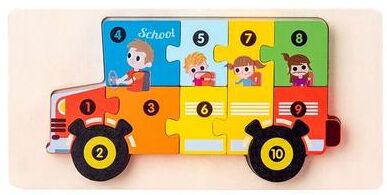 Inspired Living Montessori 3D Wooden Dinosaur Puzzle For Toddlers Shape And Color Learning Toy school Bus