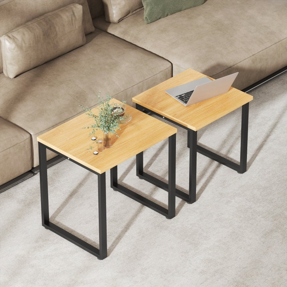 MODFU Salontafelset - Ruimtebesparend en Stapelbaar - Natuurlijke Houtkleur
