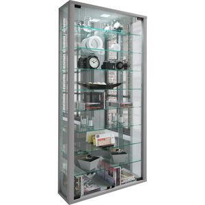 VCM Glasvitrine Vitrosa Maxi, mit Spiegelrückwand, hängend, 8 Fachböden, 59 x 115 x 18cm, silber