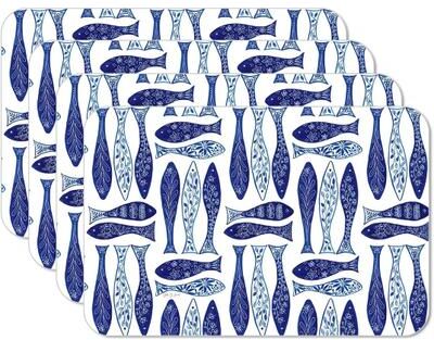 CounterArt Chinoiserie Sea 4 Pack Reversible Easy Care Flexible Plastic Placemats Made in The USA BPA Free PVC Free Easily Wipes Clean