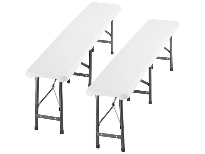 tectake Bierbank 2er Set Panja, gummierte Tragegriffe, weiß, Weiß, Kunststoff, 180x42x27.5 cm, Gartenmöbel, Gartensessel, Gartenstühle