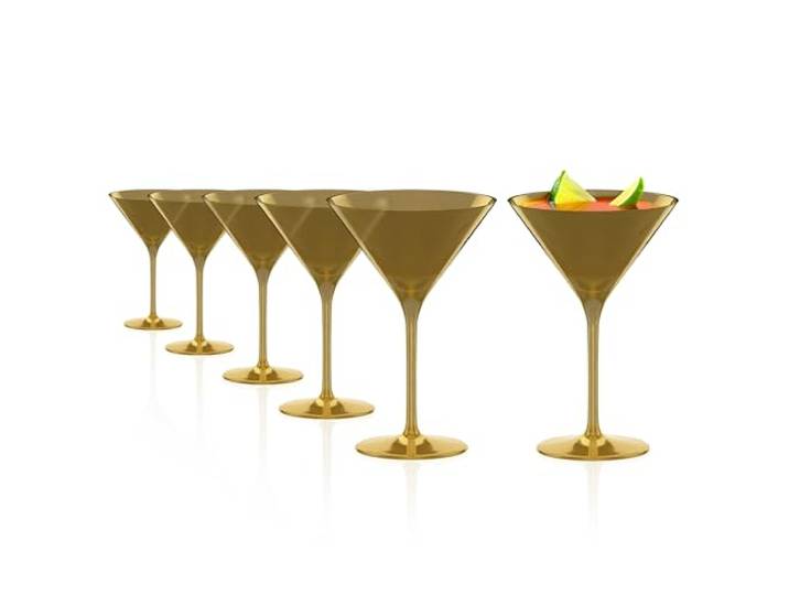 Stölzle Lausitz Elements Cocktailgläser Gold Kristallglas 240 ml, 6er-Set Goldfarbene Cocktailgläser und Martinigläser für Martini und Manhattan, aus Kristallglas, stoßfest & spülmaschinengeeignet