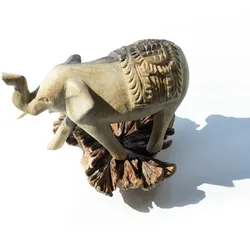 Handmade Parasite Wood Art Carving - Elephant Walking