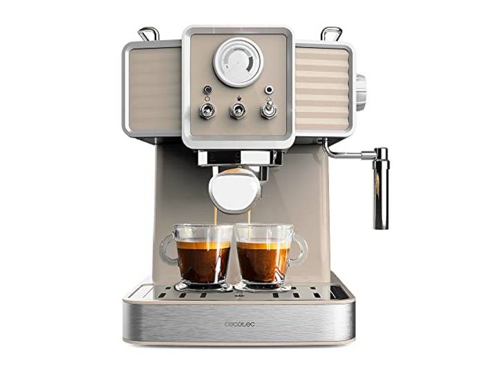 Cecotec Espressomaschine Power Espresso 20 Tradizionale Light Beige, 1350 W Espresso und Cappuccino, 20 Bar und Thermoblock, Dampfdüse, Manometer, Vintage - Design, 1,5L Kapazität