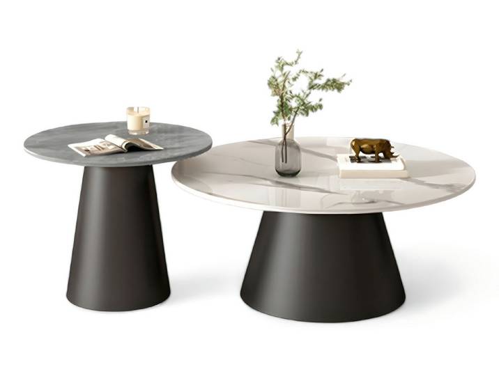 Xlmoebel Beistelltisch Runde Tische in Marmoroptik von XLMOEBEL aus Holz in Dunkelbraun (Set, 1-St., Beistelltisch 1, Beistelltisch 2), Made in Europa