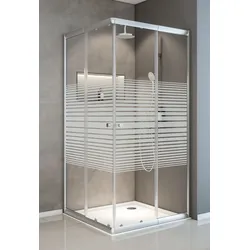 Schulte  ExpressPlus  Sunny  Eckeinstieg  4-teilig  mit  Schiebetüren  750-900  mm  -  Silberfarben  -  Glas  "Dekor  Querstreifen"