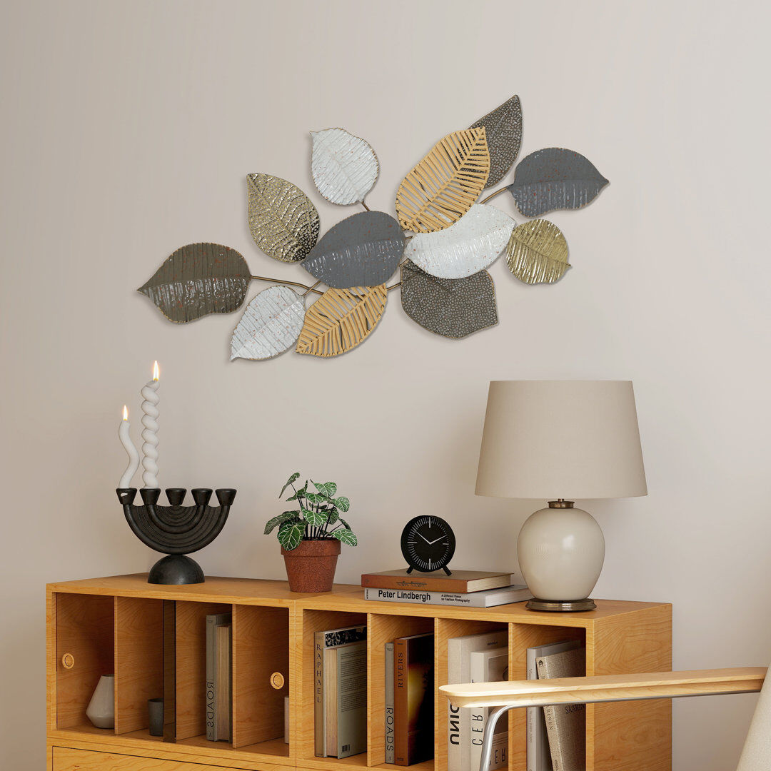 Fairmont Park HOMCOM Large Metal Wall Art, Modern Hanging Wall Sculpture, Light Gold Tan@@Gold@@Grey@@White 49cm H X 90.5cm W