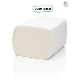Toilettenpapier, 9.000 Blatt Toilet Tissue, 2-lagig, 100% Zellstoff, gefaltet, wasserlöslich, Einzelblatt