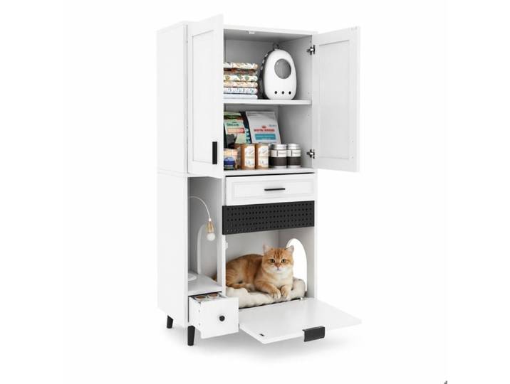 Meuble de rangement pour chat – armoire multifonction – bois d'ingénierie – blanc
