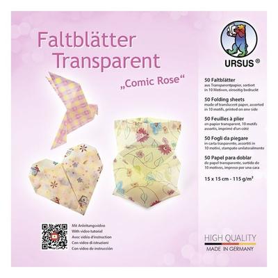 URSUS Faltblätter Transparent Comic Rose, 15 x 15 cm, 50 Blatt