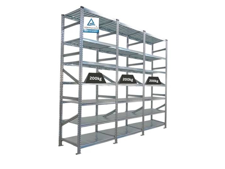 PROREGAL Fachbodenregal Stecksystem Proximo Komplettregal HxBxT 250x270x60cm 7 Ebenen Fachlast 200 kg Beidseitig nutzbar Verzinkt Lagerregal, Steckregal, Metallregal
