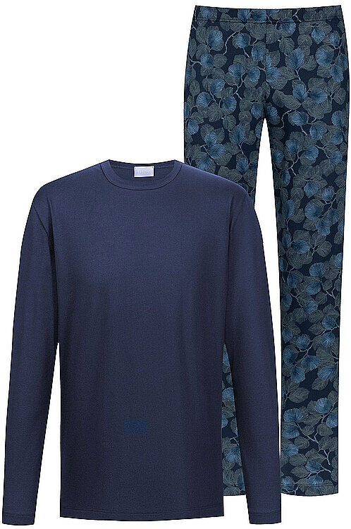 MEY Pyjama DARK LEAVES yacht blue dunkelblau   M M
