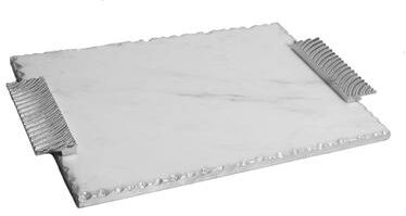 Classic Touch Grey Marble Tray Silver Embossed Handles