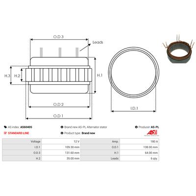 AS-PL Stator, Generator AS6040S für TOYOTA