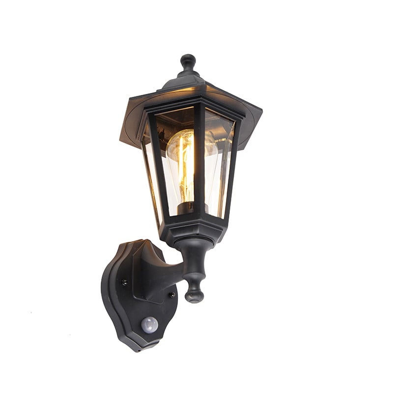 Klassieke zwarte buiten wandlamp met bewegingssensor van Qazqa