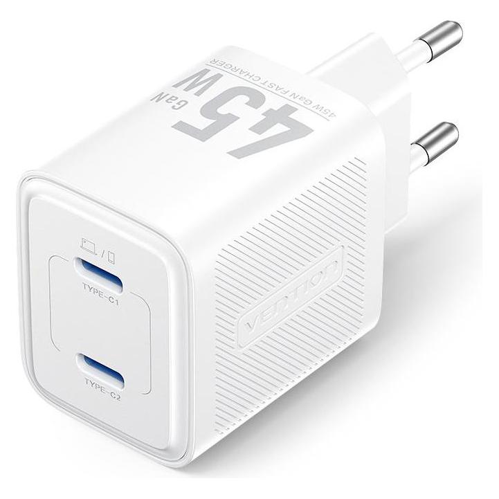 Vention MOBILE CHARGER WALL 45W USB-C/2P WHITE FEFW0-EU (45 W, 2 Ports) (FEFW0-EU)