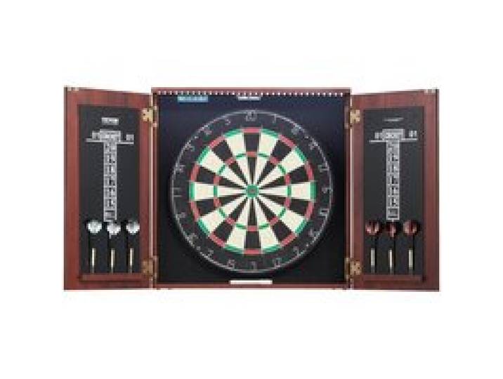 VEVOR Cible de Fléchettes et Armoire Prêt à Jouer, Armoire à Fléchettes de Taille Officielle, Jeu de Fléchettes à Pointe en Acier, avec Lumière LED, Accessoires Complets, pour Jeux de Cricket