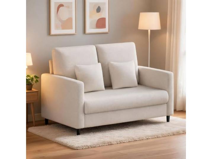 Furntrastar Platzsparendes 2-Sitzer Sofa – Komfortable Polsterung, stabiles Massivholz, modernes Design, werkzeuglose Montage – Ideal für Wohnzimmer, Schlafzimmer, Apartment – Farbe: Beige