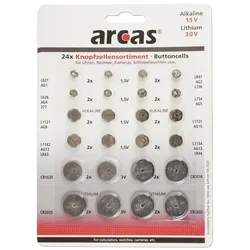 Areas Knopfzellen-Sortiment 24 teilig 8 versch. AG + 4 versch. CR-Knopfzellen
