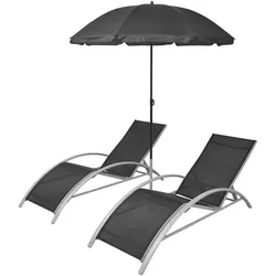 vidaXL Sonnenliegen mit Schirm Aluminium Schwarz