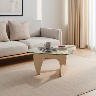 VIVIADORE Compact Glass Coffee Table,Tempered Glass Top with MDF Wood Base,Modern Center Table for Living Room